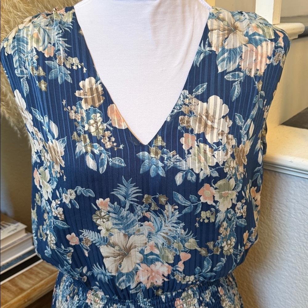 Reset by Jane Ariel Blue Floral Flowy Midi Dress Boho Ruffle Size Small - Picture 4 of 9